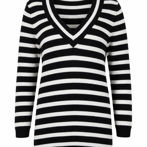 Jessica Women’s Black Stripe V-Neck Petite Jumper Size 8