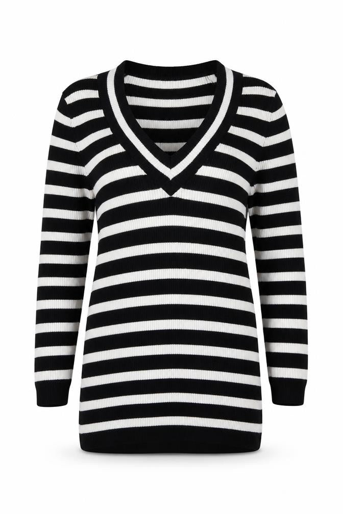 Jessica Women’s Black Stripe V-Neck Petite Jumper Size 8