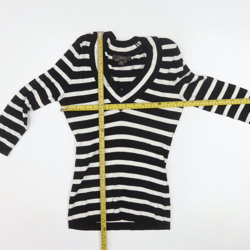 Jessica Women’s Black Stripe V-Neck Petite Jumper Size 8