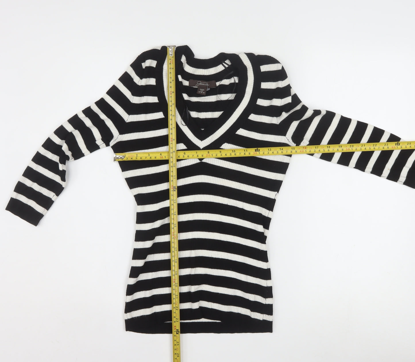 Jessica Women’s Black Stripe V-Neck Petite Jumper Size 8