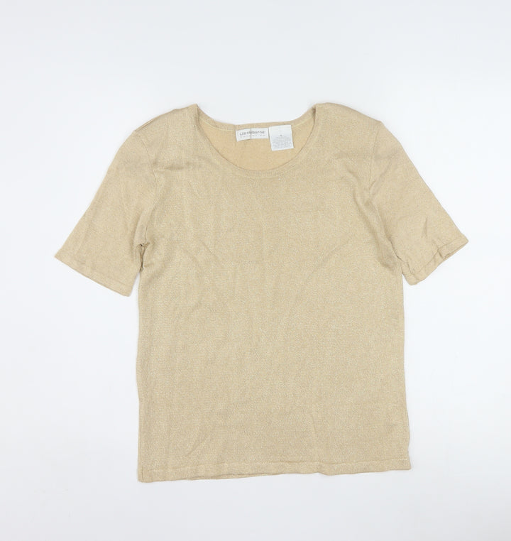Liz Claiborne Women’s Beige Metallic Rayon Short Sleeve T-Shirt M