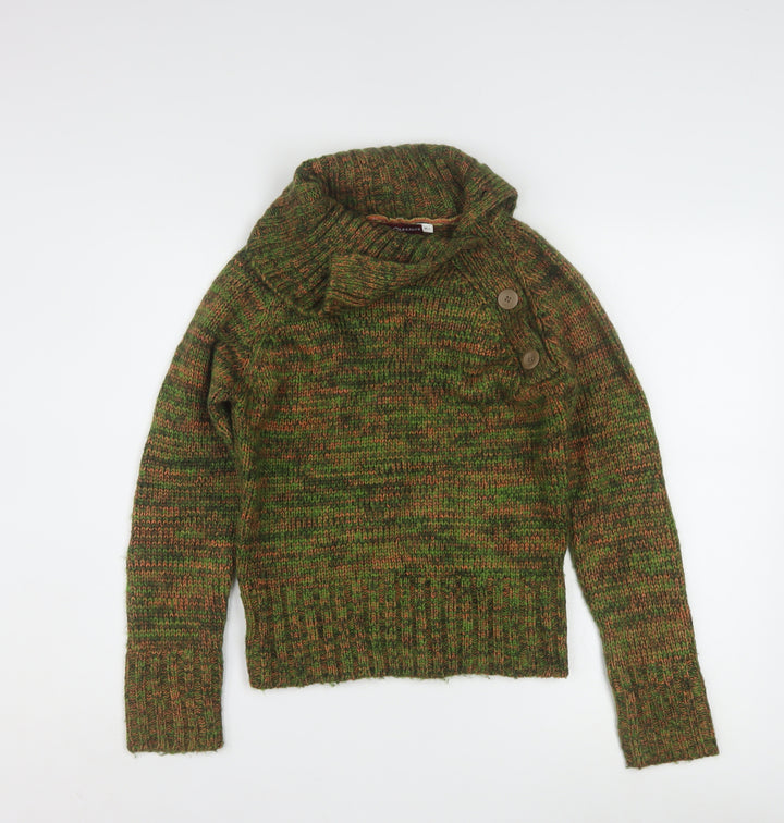 Mr Greence Women's Green Chunky Knit Cowl Neck Jumper M