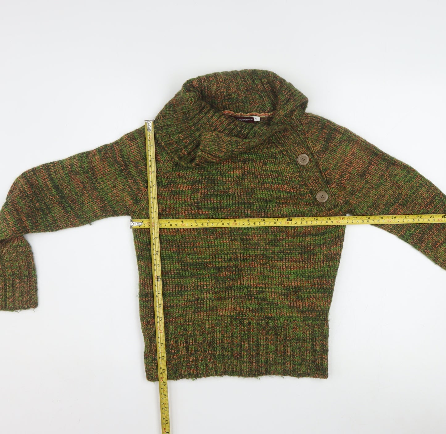 Mr Greence Women's Green Chunky Knit Cowl Neck Jumper M