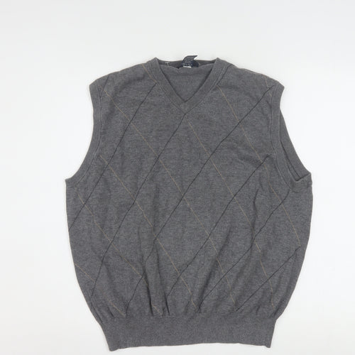 Dockers Men's Grey Argyle V-Neck Cotton Sleeveless Vest L