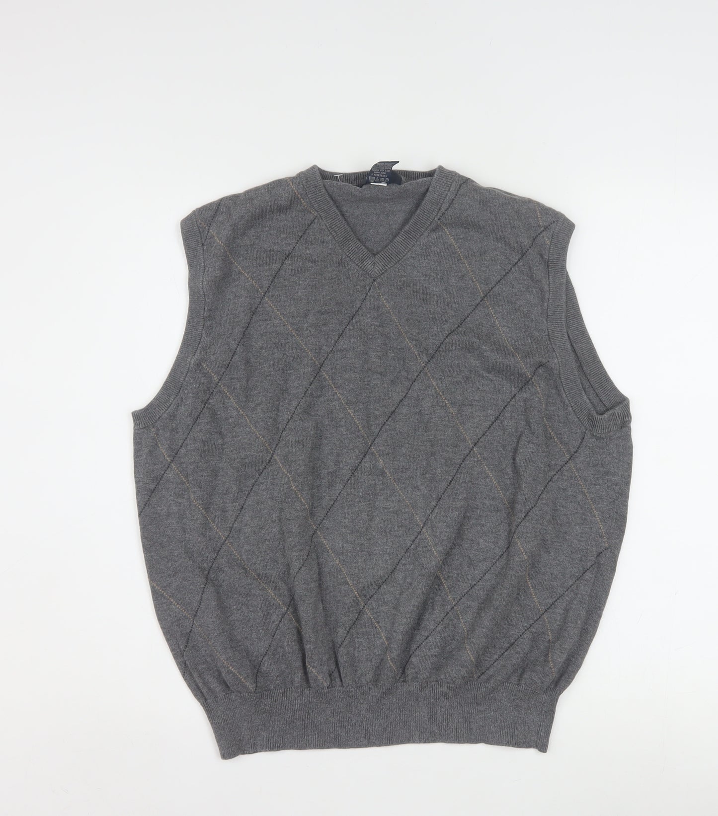 Dockers Men's Grey Argyle V-Neck Cotton Sleeveless Vest L