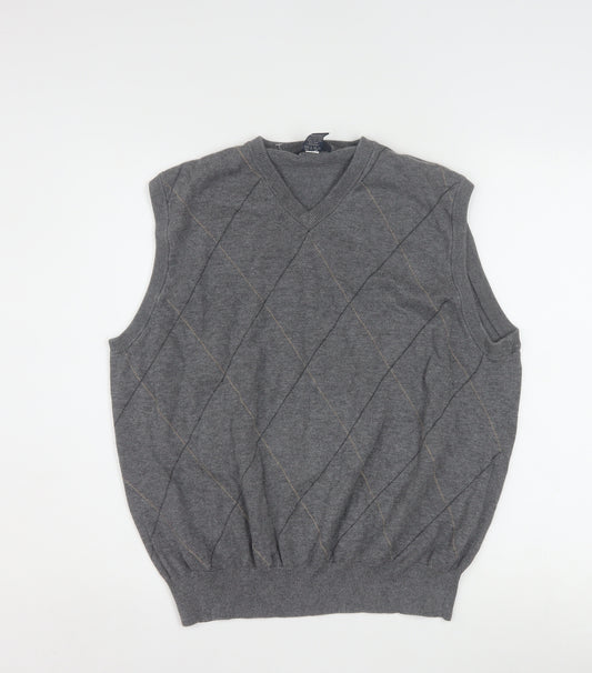 Dockers Men's Grey Argyle V-Neck Cotton Sleeveless Vest L