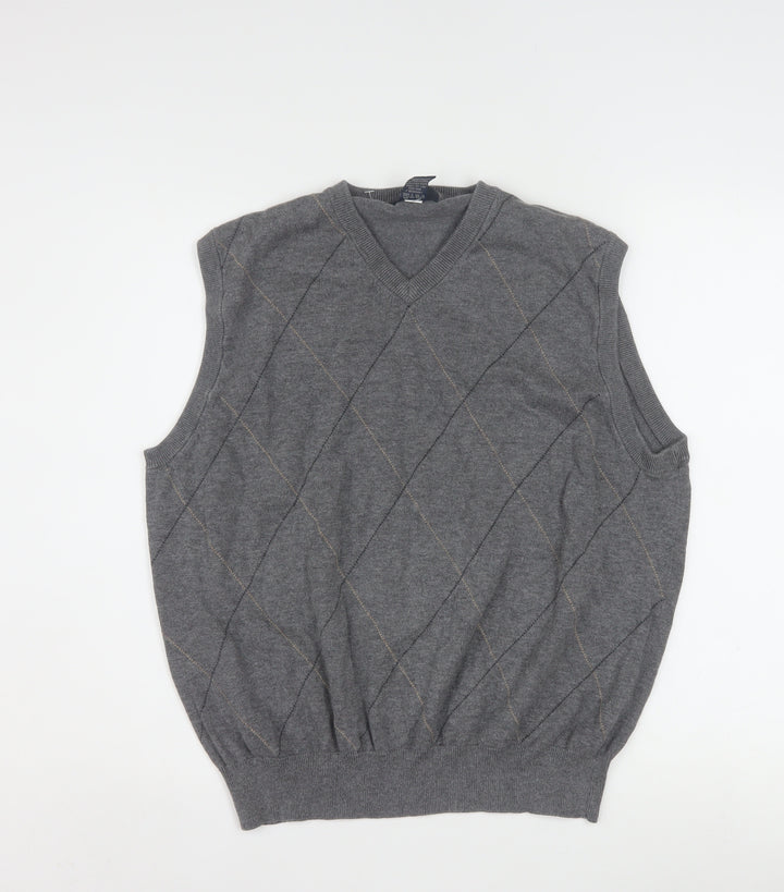 Dockers Men's Grey Argyle V-Neck Cotton Sleeveless Vest L
