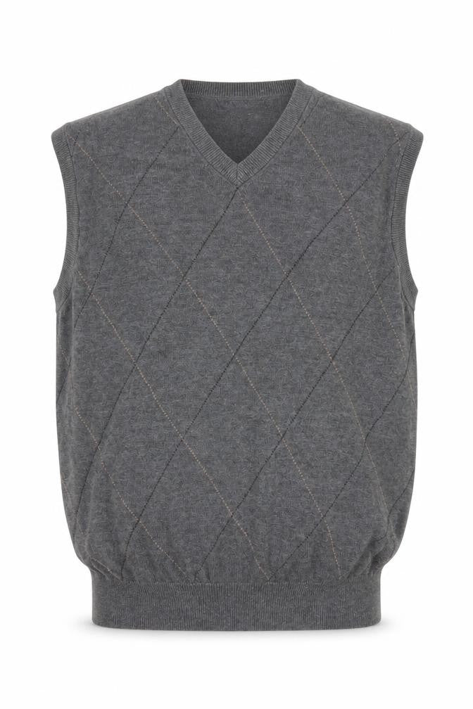 Front view of Dockers Men's Grey Argyle V-Neck Cotton Sleeveless Vest L