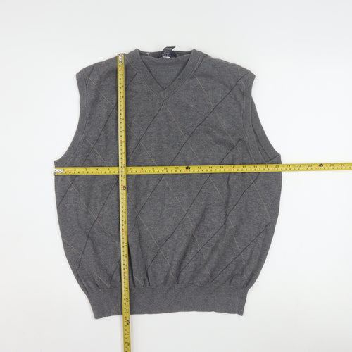 Dockers Men's Grey Argyle V-Neck Cotton Sleeveless Vest L