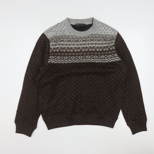 Graceful Days Men's Brown Fair Isle Knit Jumper M