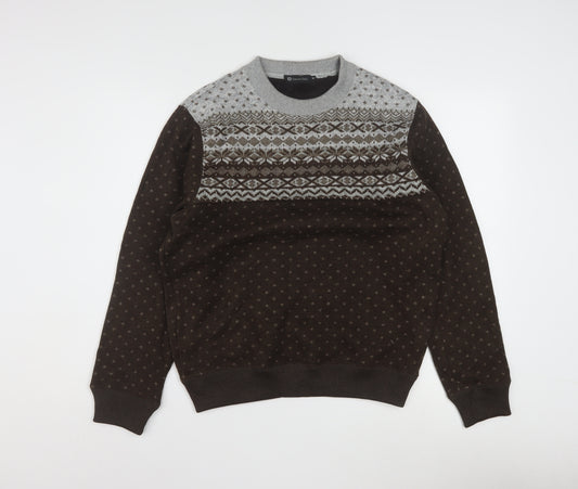 Graceful Days Men's Brown Fair Isle Knit Jumper M