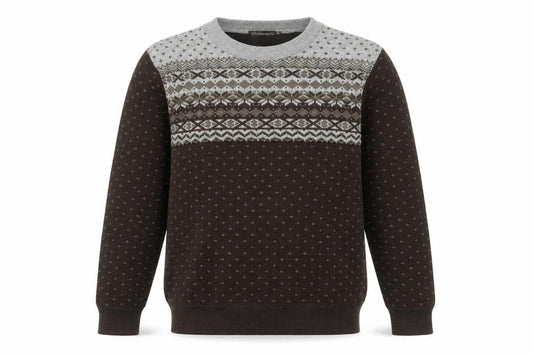 Front view of Graceful Days Men's Brown Fair Isle Knit Jumper M