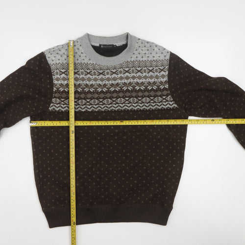 Graceful Days Men's Brown Fair Isle Knit Jumper M
