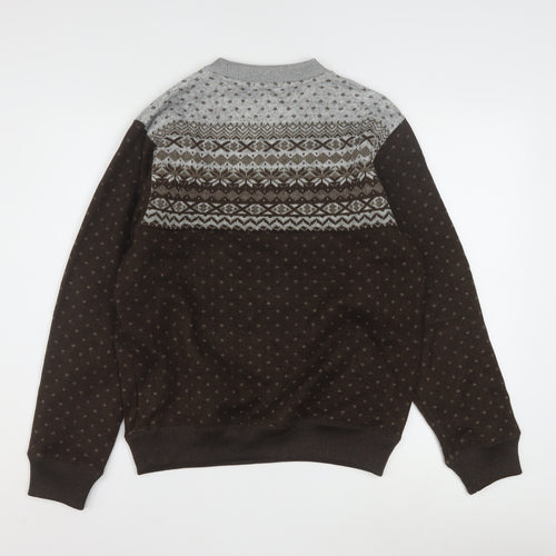 Graceful Days Men's Brown Fair Isle Knit Jumper M