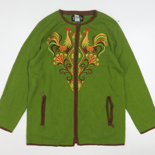 Bob Mackie Women's Green Embroidered Animal Cardigan M