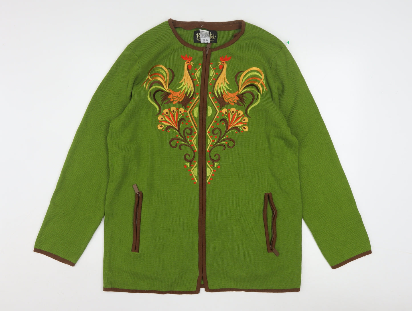 Bob Mackie Women's Green Embroidered Animal Cardigan M