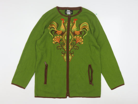 Bob Mackie Women's Green Embroidered Animal Cardigan M