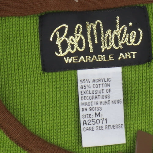 Bob Mackie Women's Green Embroidered Animal Cardigan M