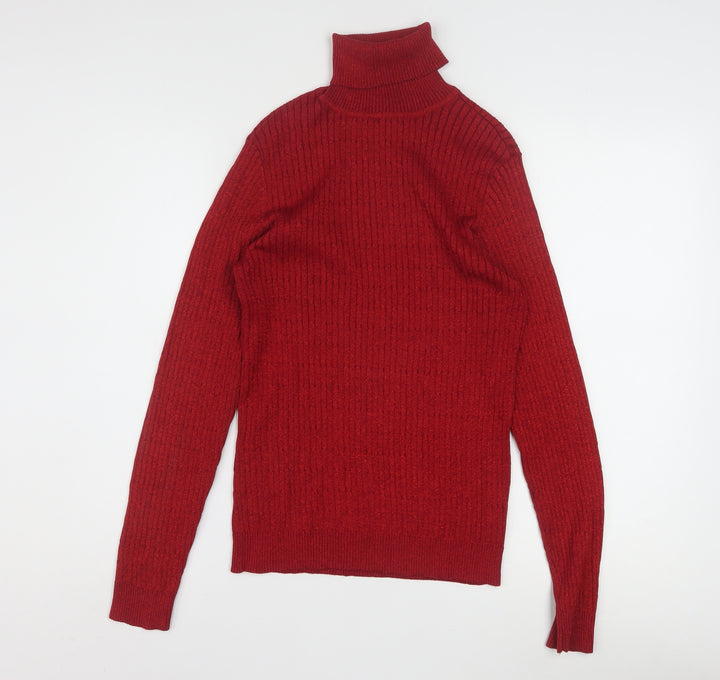 Charter Club Women's Red Roll Neck Silk Blend Jumper Size M