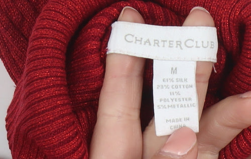 Charter Club Women's Red Roll Neck Silk Blend Jumper Size M