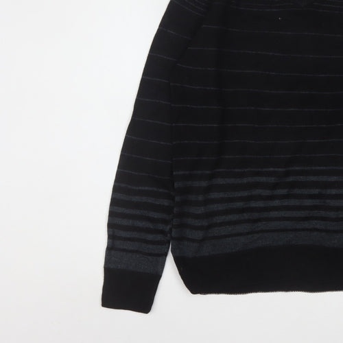 Diner's Men's Black Striped V-Neck Knit Jumper Size L