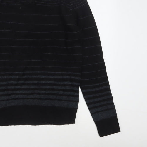 Diner's Men's Black Striped V-Neck Knit Jumper Size L