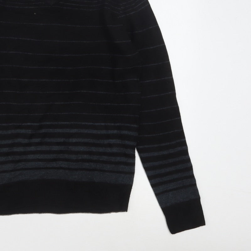 Diner's Men's Black Striped V-Neck Knit Jumper Size L