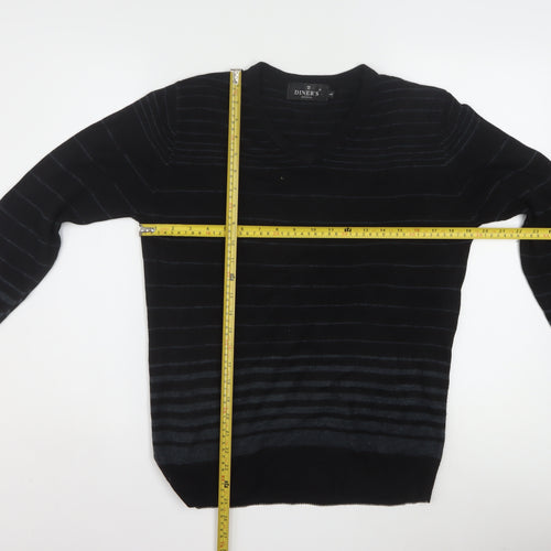 Diner's Men's Black Striped V-Neck Knit Jumper Size L