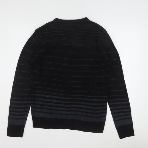 Diner's Men's Black Striped V-Neck Knit Jumper Size L