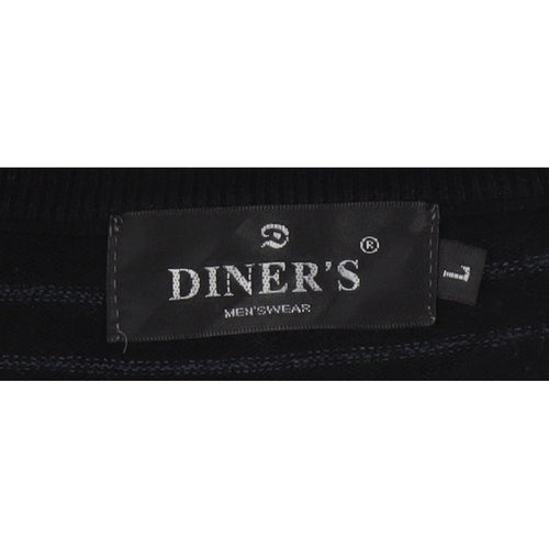 Diner's Men's Black Striped V-Neck Knit Jumper Size L