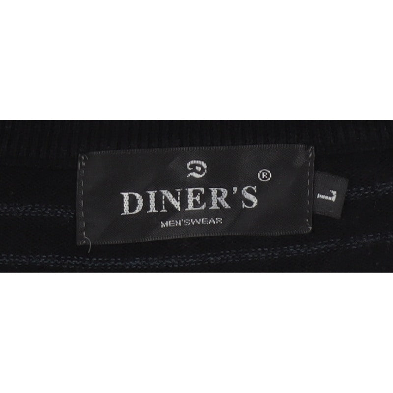 Diner's Men's Black Striped V-Neck Knit Jumper Size L