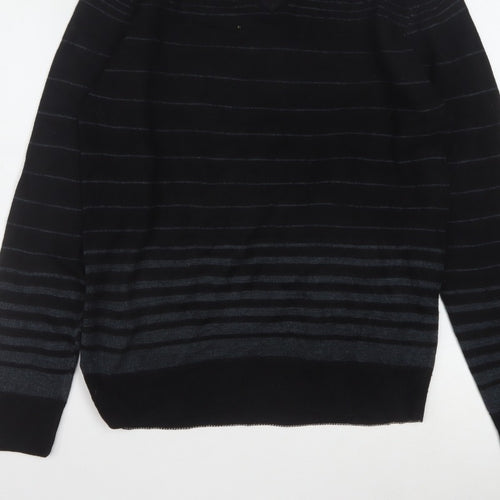 Diner's Men's Black Striped V-Neck Knit Jumper Size L