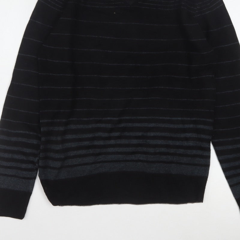 Diner's Men's Black Striped V-Neck Knit Jumper Size L