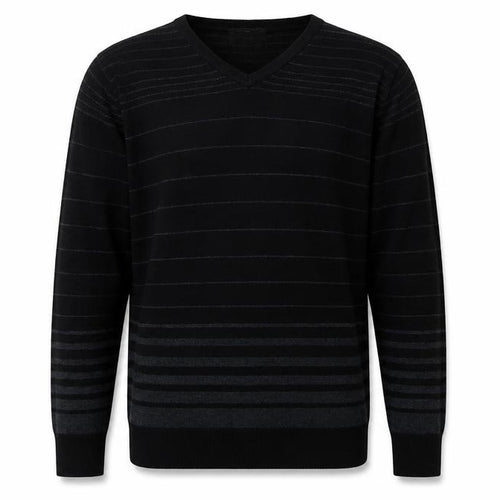 Diner's Men's Black Striped V-Neck Knit Jumper Size L