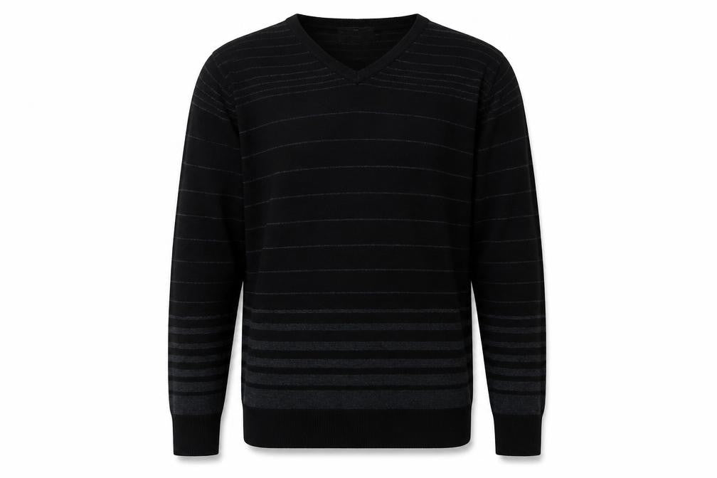 Diner's Men's Black Striped V-Neck Knit Jumper Size L