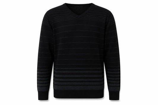 Diner's Men's Black Striped V-Neck Knit Jumper Size L