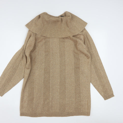Jeanne Pierre Women Beige Cowl Neck Long Sleeve Pullover Jumper M
