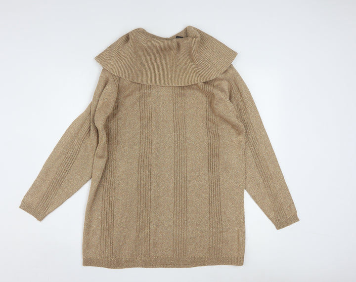 Jeanne Pierre Women Beige Cowl Neck Long Sleeve Pullover Jumper M