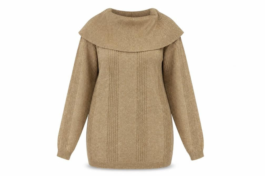 Front view of Jeanne Pierre Women Beige Cowl Neck Long Sleeve jumper M