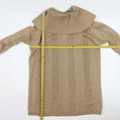 Jeanne Pierre Women Beige Cowl Neck Long Sleeve Pullover Jumper M
