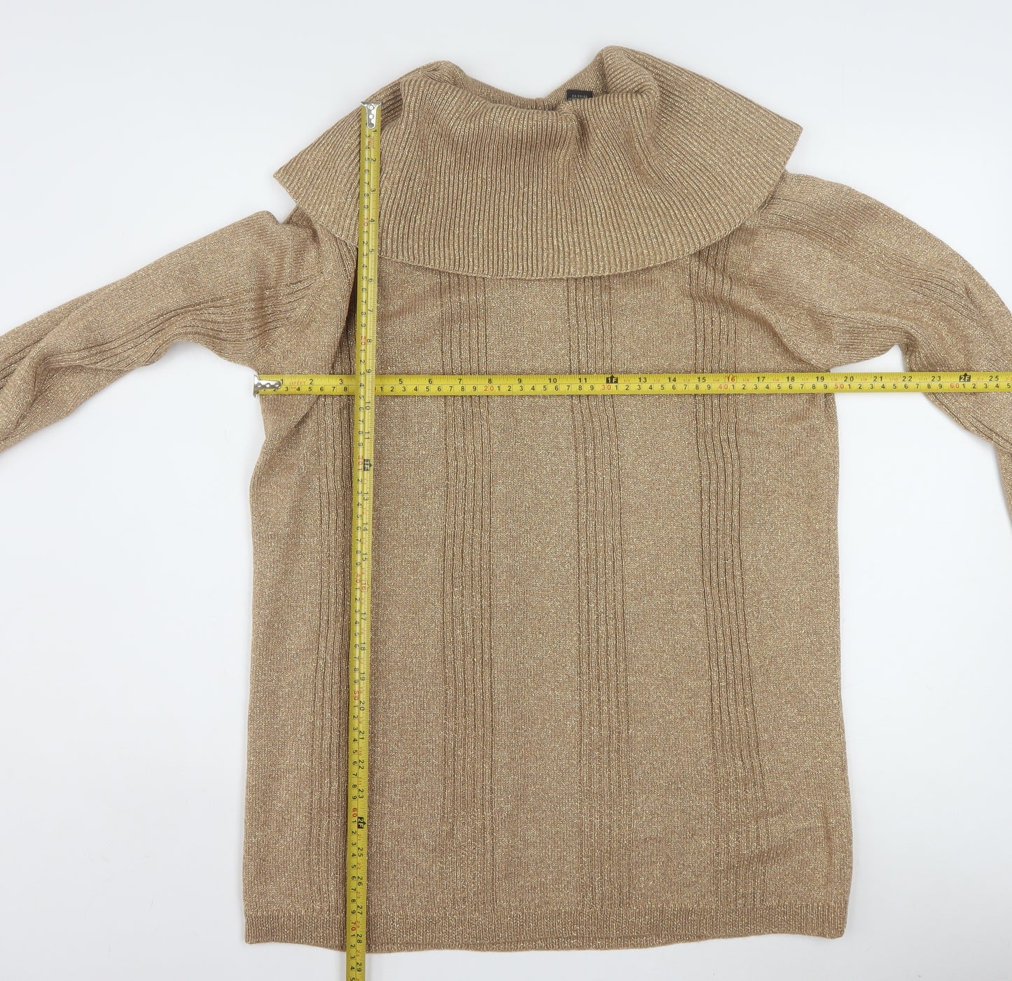 Jeanne Pierre Women Beige Cowl Neck Long Sleeve Pullover Jumper M