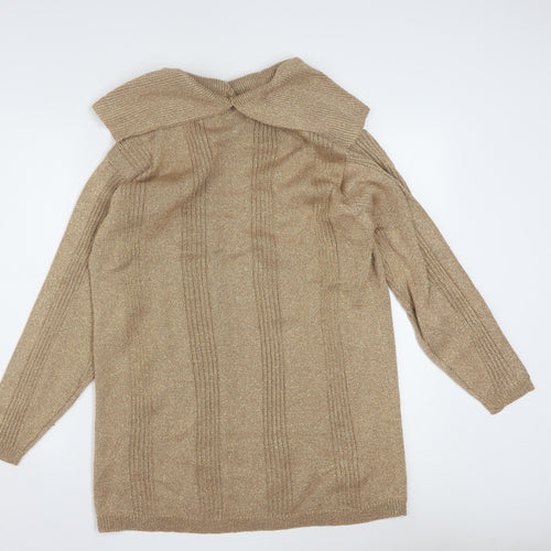 Jeanne Pierre Women Beige Cowl Neck Long Sleeve Pullover Jumper M