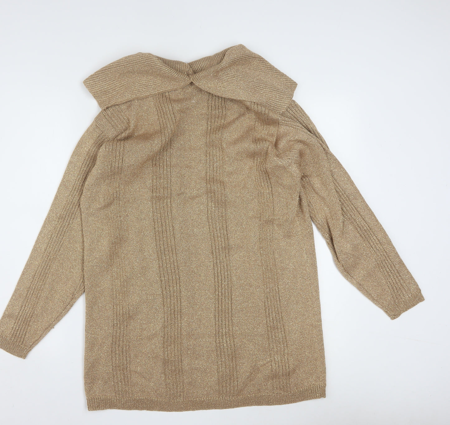 Jeanne Pierre Women Beige Cowl Neck Long Sleeve Pullover Jumper M
