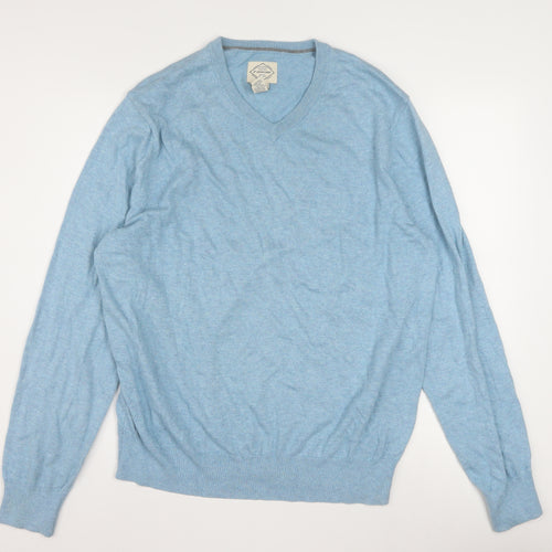 St John's Bay Men's Blue V-Neck Cotton Acrylic Jumper Size L