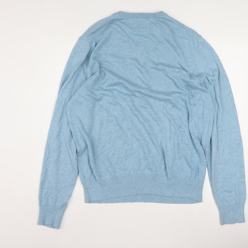 St John's Bay Men's Blue V-Neck Cotton Acrylic Jumper Size L