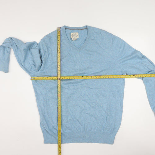 St John's Bay Men's Blue V-Neck Cotton Acrylic Jumper Size L