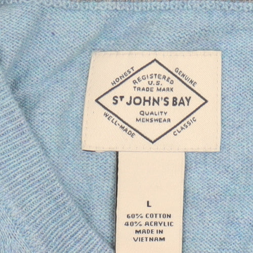 St John's Bay Men's Blue V-Neck Cotton Acrylic Jumper Size L