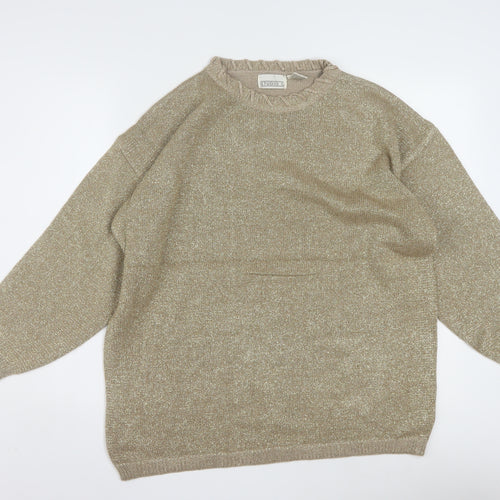 Studio C Women's Beige Metallic Knit Pullover Jumper M