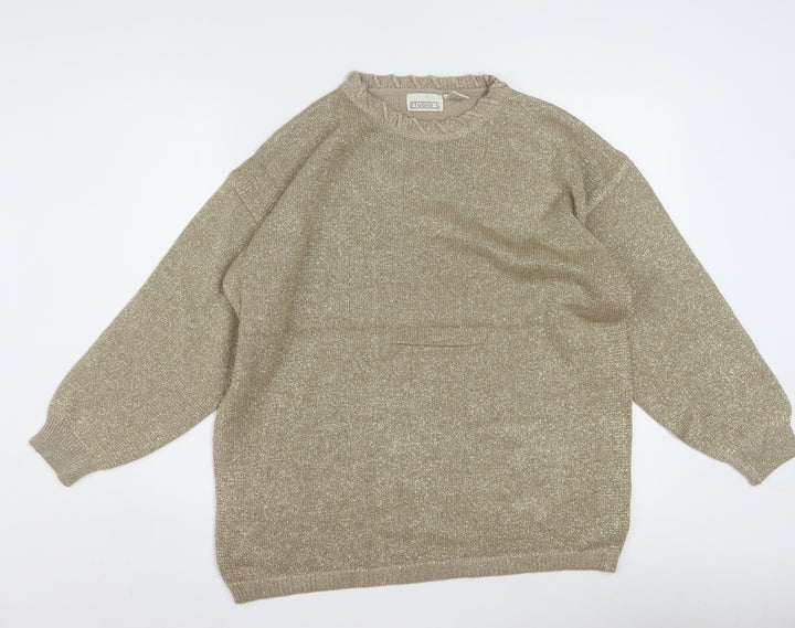 Studio C Women's Beige Metallic Knit Pullover Jumper M