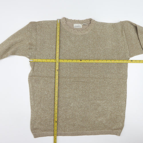 Studio C Women's Beige Metallic Knit Pullover Jumper M